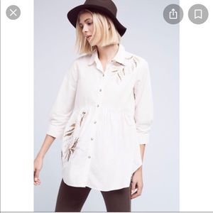 Anthropologie Holding Horses White Blouse with Gold Leaf Embellishments